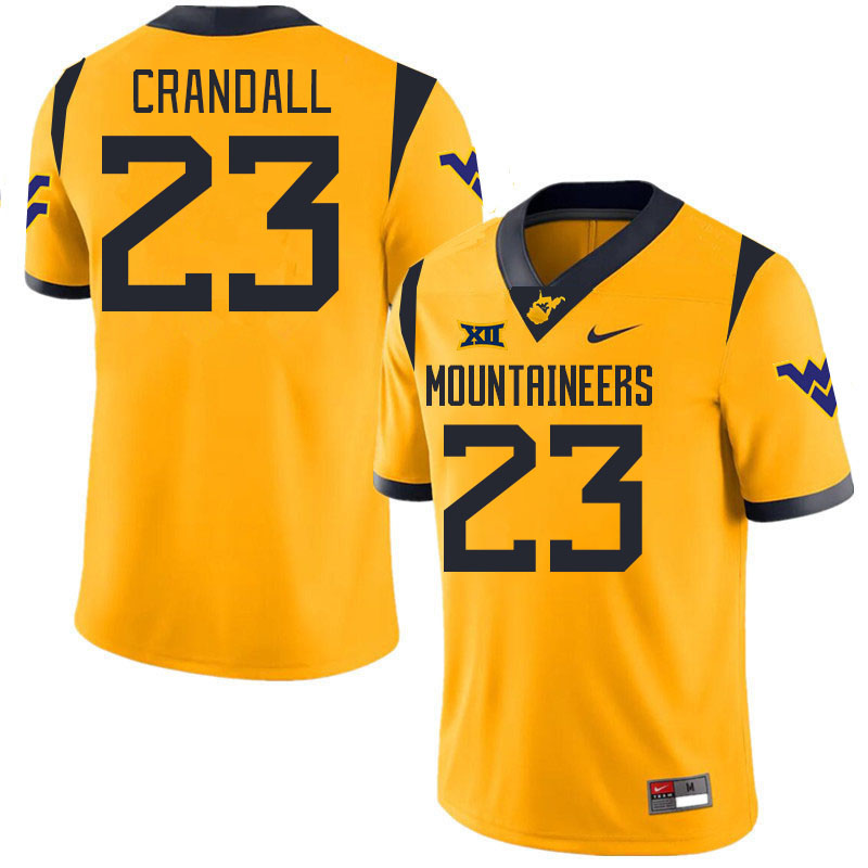 #23 TJ Crandall West Virginia Mountaineers College 2024 New Uniforms Football Jerseys Stitched Sale-Gold